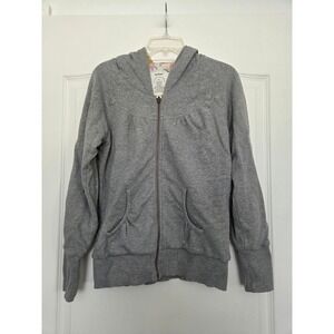 Allihop Anthropologie Reversible Full Zip Gray Floral Hoodie Sz M Y2K Streetwear